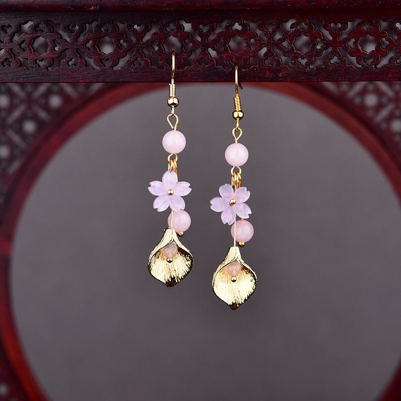 Jewelry Making Jewelry - Pink Natural Jade Flower Earrings Vintage