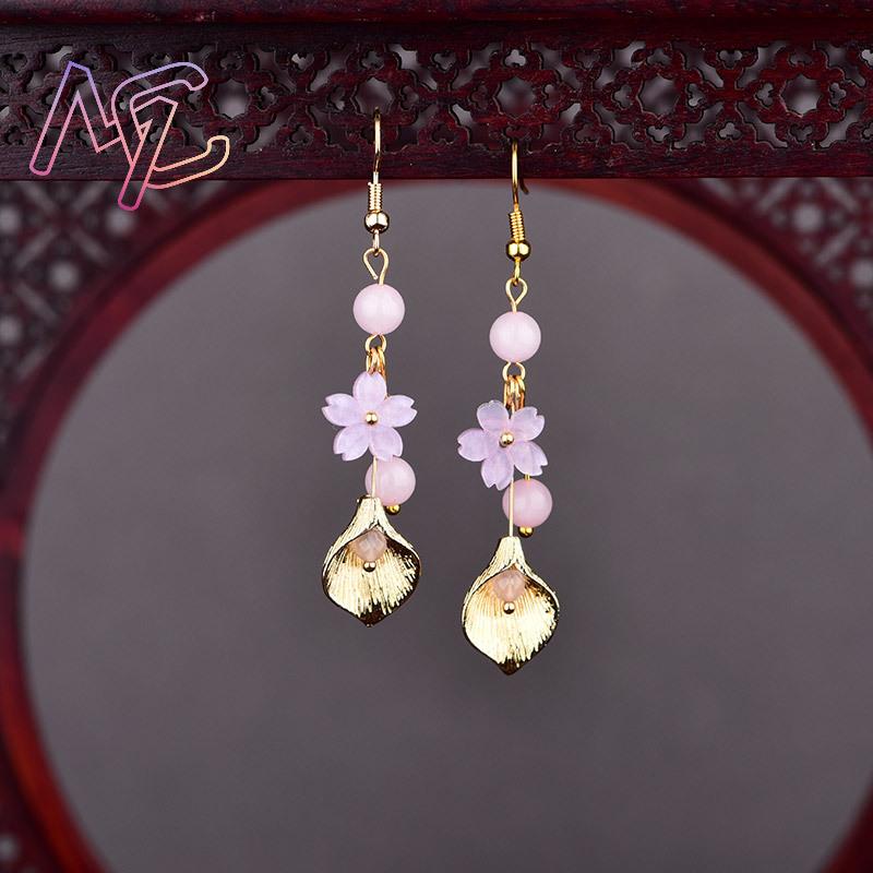 Pink Natural Jade Flower Earri - đánh giá và giá Jewelry Making Jewelry